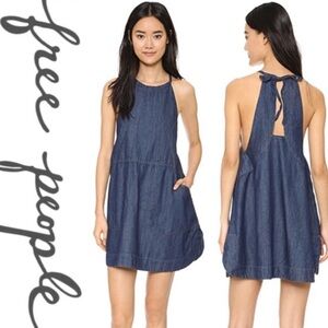 FREE PEOPLE, Halter Babydoll Dark Indigo Denim Dress, Size Small, NWT